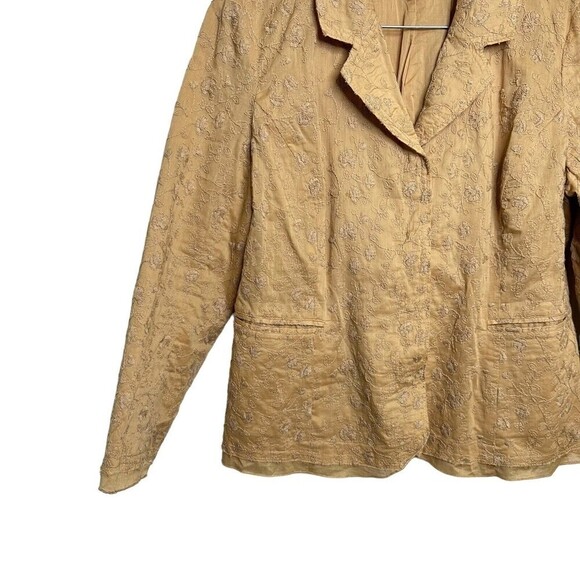 J.Jill Ginger 100% Cotton Boho Embroidered Lined Blazer Jacket Size 12 p Tan - Picture 10 of 16